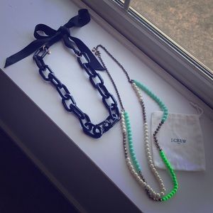 2 J. Crew factory necklaces and bag.